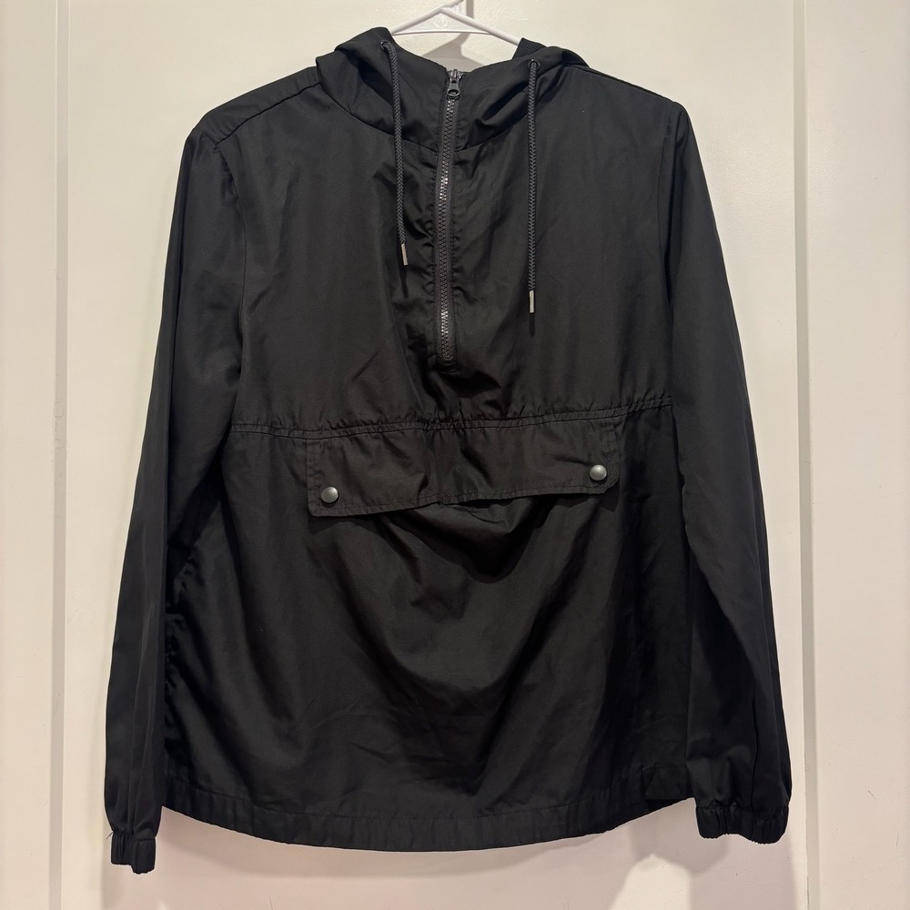 Xersion Mens‎ Black Quarter Zip Hooded Windbreaker Jacket Small Anorak Pocket